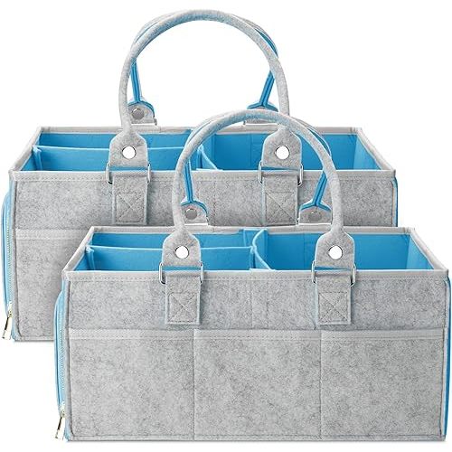 Mr. Pen- Baby Diaper Caddy Organizer, 2 Pack, Blue Inside, Large Baby Caddy Organizer with Handle, Collapsible & Portable
