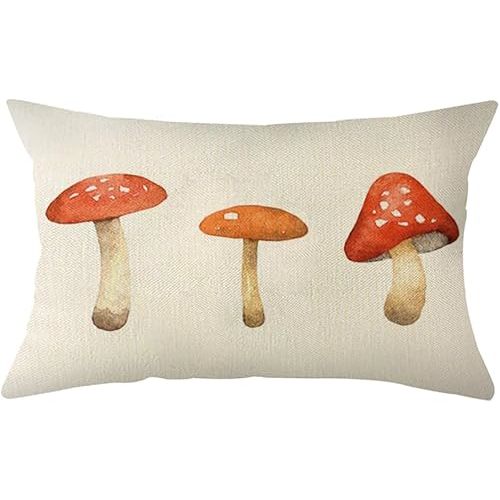 Ogiselestyle Watercolor Mushroom Throw Pillow Cover 12x20 Inch, Seasonal Autumn Thanksgiving Harvest Decoration for Home Sofa Couch