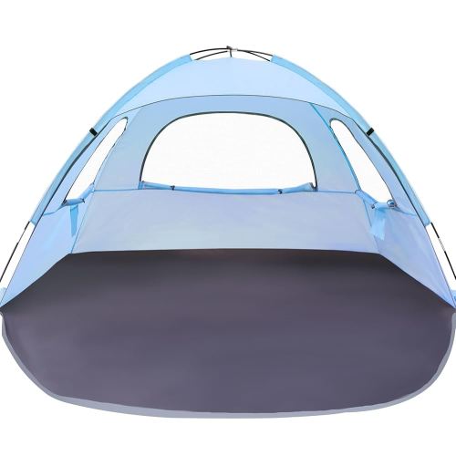 WhiteFang Beach Tent Anti-UV Portable Sun Shade Shelter for 3/4/6/8 Person, Extendable Floor with 3 Ventilating Mesh Windows Plus Carrying Bag, Stakes and Guy Lines