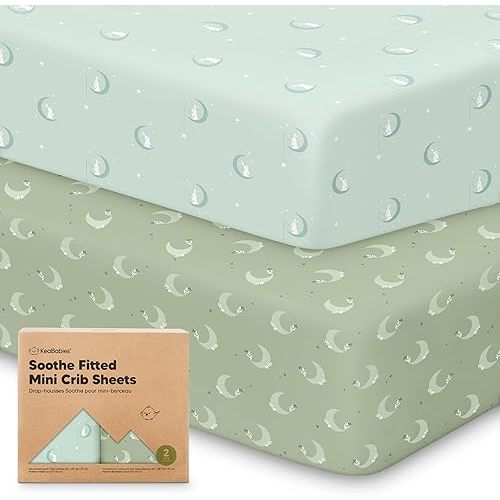 2-Pack Mini Crib Sheets Fitted, Pack and Play Sheets - Organic Cotton Pack N Play Sheets for Pack and Play Mattress, Playard Baby Crib Sheets, Jersey Crib Sheets Neutral for Boys, Girls (Lunaris)