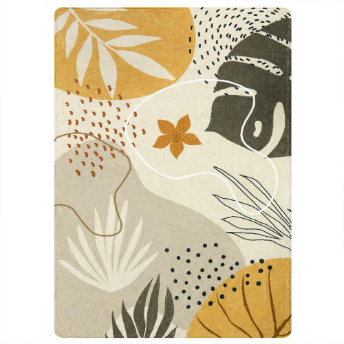 Kiki Forest Theme Botanical Print Khaki Area Rug