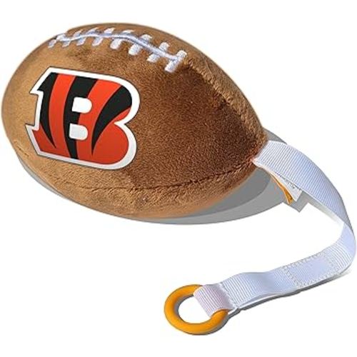 Cincinnati Bengals Plush Football Pacifier Holder by Smilo - Officially Licensed NFL Soother Holder - Soft Plush Toy and Dummy Holder - Fits Any Pacifier - Stroller Accessory & Newborn Essential