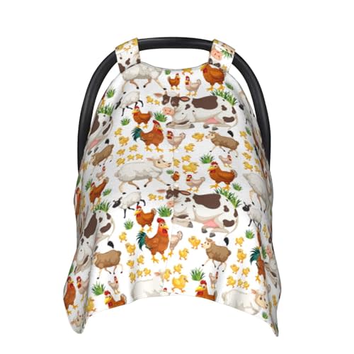 AuHomea Cute Farm Animals Cartoon Baby Car Seat Canopy and Nursing Cover for Breastfeeding Multi-Use Cover Lightweight Infant Stretchy Carrier Carseat Winter Cover for Newborn Girls Boys