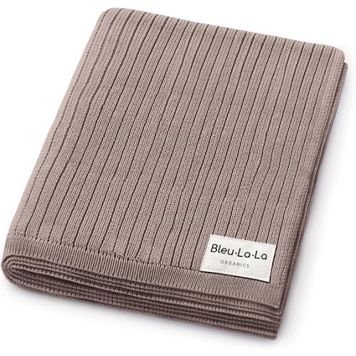 100% Organic Cotton Baby Blanket – Luxury Stretch Ribbed Knit, Breathable Swaddle for Newborns (Ribbed - Milk Chocolate)