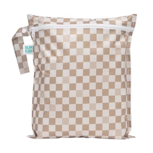 Bumkins Waterproof Wet Bag for Baby, Travel, Swim Suit, Cloth Diapers, Pump Parts, Pool, Gym Clothes, Toiletry, Strap to Stroller, Daycare, Zipper Reusable Bag, Wetdry Packing Pouch, Sand Check