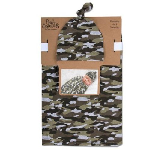 Baby Essentials Swaddle Blanket And Knot Cap - Camo