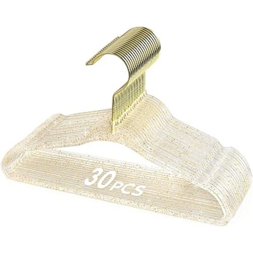 VIS'V Acrylic Baby Hangers, 11 Inch Sparkly Glitter Kids Hangers, Infant Toddler Nursery Closet Clothes Organizer, Heavy Duty, Gold, 30 Pcs