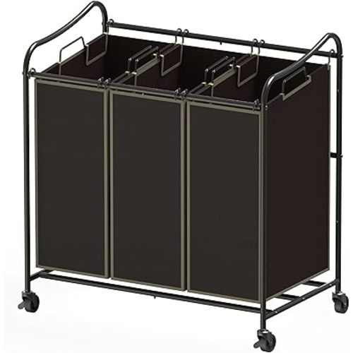 Simple Houseware Heavy Duty 3-Bag Laundry Sorter Rolling Cart, Bronze
