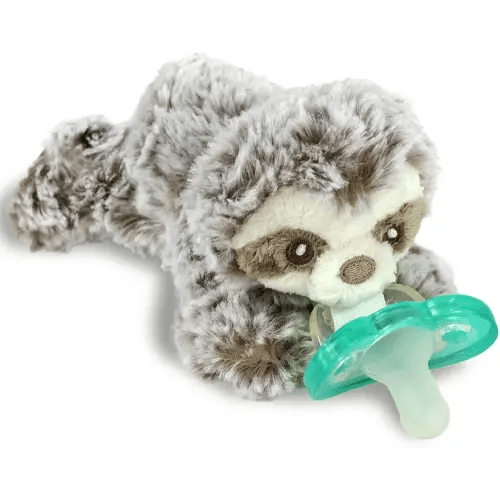 RaZbaby Sloth RaZbuddy Stuffed Animal Pacifier Holder for Newborns & Up, Made in The USA, Detachable Orthodontic JollyPop Pacifier, Medical-Grade 100% BPA-Free Silicone, -0 Months+