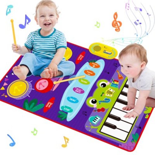 Richgv Upgraded Baby Toys for 1 Year Old Boys Girls, 2 in 1 Musical Toys Toddler Piano & Drum Mat with 2 Sticks, Learning Floor Blanket Gifts for 1 2 3 4 Year Boy Girl for Birthday Christmas
