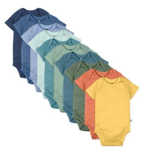 HonestBaby unisex-baby 10-pack Short Sleeve Bodysuits - Rainbow Gems Blues - 12M