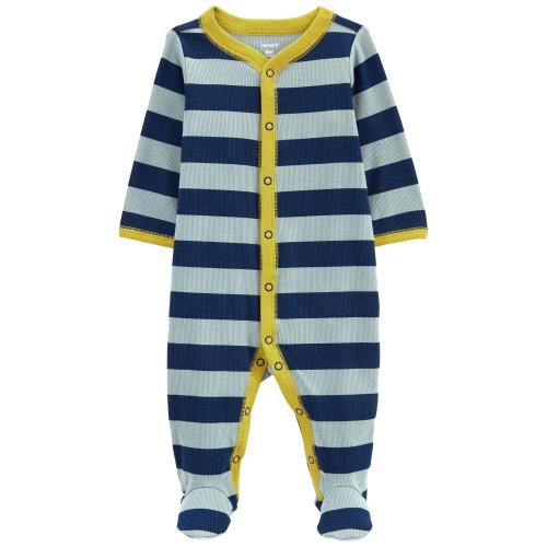 Baby Striped Snap-Up Cotton Blend Sleep & Play Pajamas - 3M - Style,Blue/Yellow