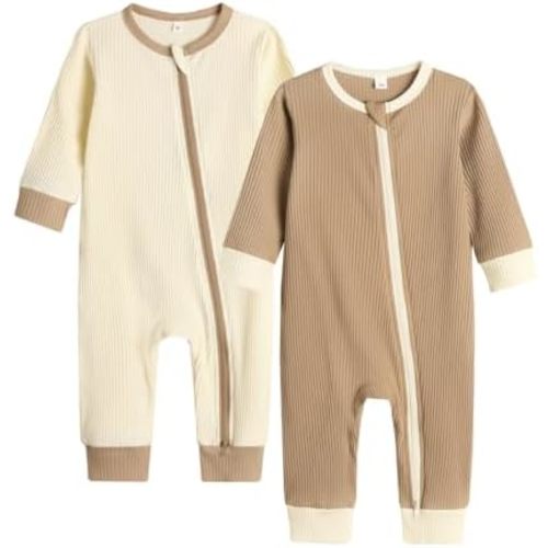 Bafeicao Unisex Baby Boy Girl 2 Pack Rompers Long Sleeve Two Way Zipper Romper One Piece Jumpsuits Clothes Sets