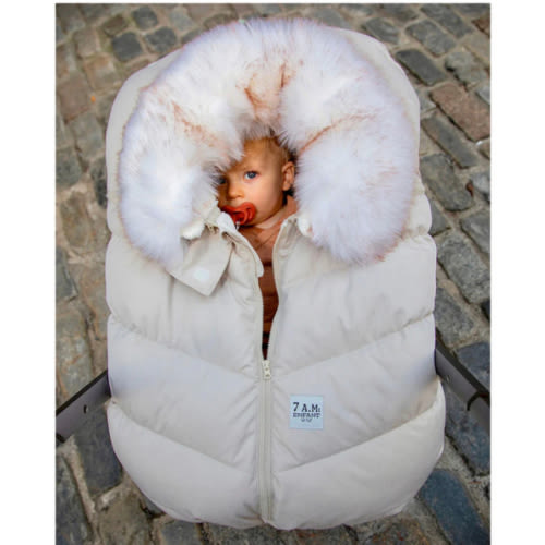 7AM Enfant Tundra Car Seat Cocoon Tundra in White Fur & Beige Heather – Bambi Baby