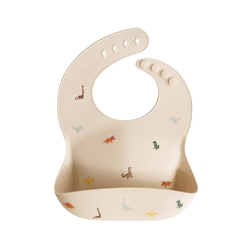 mushie Silicone Baby Bib | Adjustable Fit Waterproof Bibs (Dinosaurs)