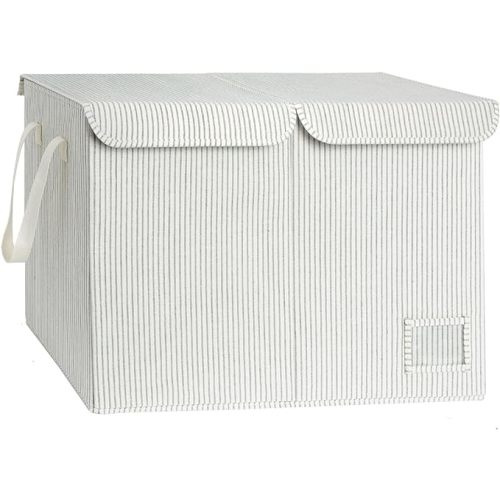 StorageWorks Toy Bin with Flip-Top Lids, Large Chest Storage for Living Room, Nursery Room, Playroom, Organizer for Toddlers, Gray and White Stripes