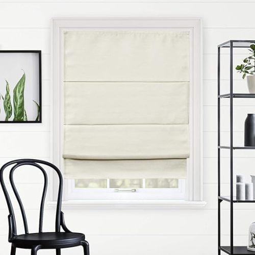 CHICOLOGY Roman Shades for Windows, Roman Window Shades, Roman Shades, Blackout Shades, Window Treatments, Window Shades for Home, Window Shade, 23" W X 64" H, Del Mar Moon Shell (Blackout)