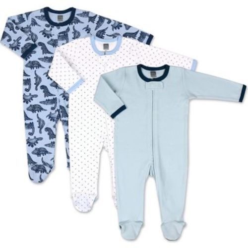 The Peanutshell Unisex Footed Baby Sleepers, Dinos and Dots, 3-Pack, 6 to 9 Months