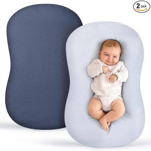 Termichy Baby Lounger Covers Muslin: Soft and Breathable Slipcover for Snuggle Me Lounger - Machine Washable & Zipper-Free for Safe Daily Use - Navy & Blue for Boys