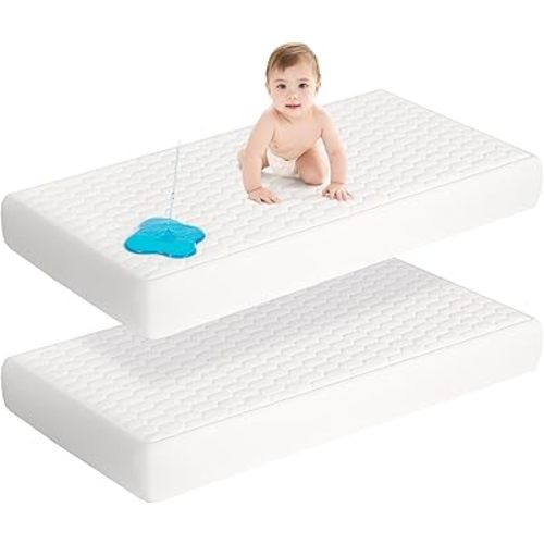 2 Pack Waterproof Crib Mattress Protector, 52''x28'' Baby Crib Mattress Cover, Quilted Toddler Mattress Protector, Ultra Soft & Breathable, Machine Washable, White