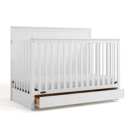 Sasha White 5-in-1 Convertible Crib with Drawer