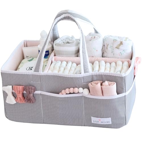 Lily Miles Baby Diaper Caddy Organizer - Girl Nursery Storage Basket Bin - Baby Item - Baby Organizers and Storage - Pink Blush, Large