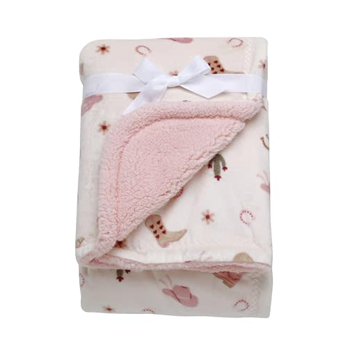2 Ply Silky Baby Blanket, Reversible, Western Ranch Print (Pink and Cream, 30 in. x 40 in.)