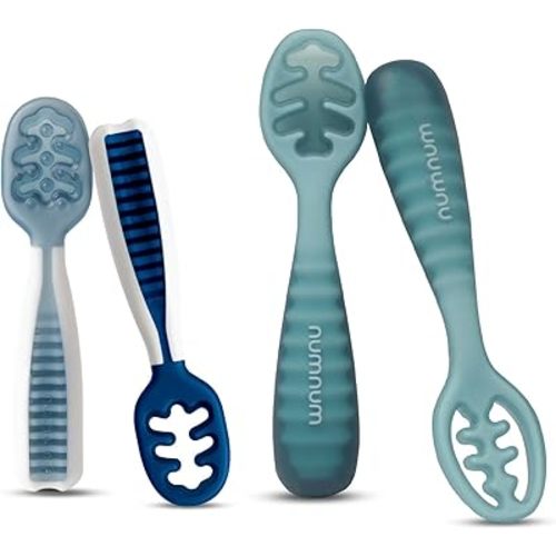 NumNum Baby Spoons Set, Pre-Spoon GOOtensils for Kids Aged 6+ Months - First Stage, Baby Led Weaning (BLW) Spoon - Self Feeding, Silicone Toddler Food Utensils - 1-Pack, 4 Spoons