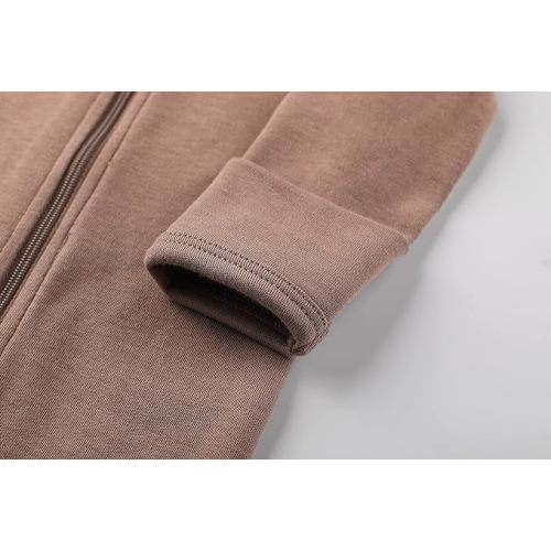 O2 BABY Baby Boys Girls Organic Cotton Zip-Front Sleeper Pajamas, Footed Sleep 'n Play - Brown - 1