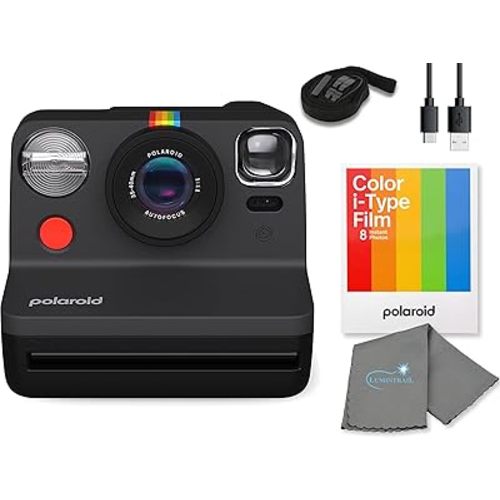Polaroid Gen 2 Now I-Type Instant Film Camera - Black Bundle with a Color i-Type Film Pack (8 Instant Photos) and a Cleaning Cloth