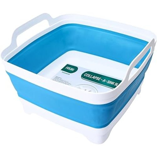 Dish Basin Collapsible with Drain Plug Carry Handles for 9 L Capacity, Collapsible Sink Tub, Dish Wash Basin, Portable Dish Tub, Foldable Dishpan for Camping Dish Washing Tub and RV Sink