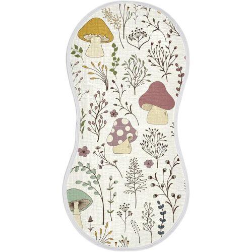 Mushroom Muslin Baby Burp Cloths 4 Pack, Super Absorbent Soft Cotton Burping Rags Feeding Bibs for Newborn Boys Girls