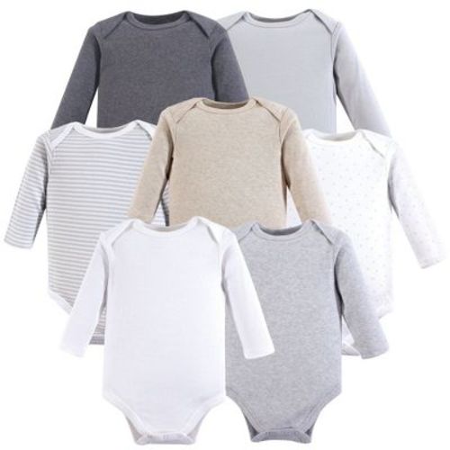 Hudson Baby Cotton Long-Sleeve Bodysuits 7pk, Neutral Basic, 0-3 Months