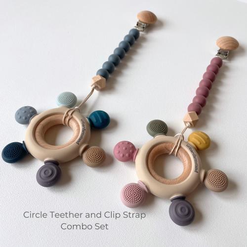 Wooden Baby Teether Silicone Teething Toy Natural Relief Baby Shower Gift Detachable Teether