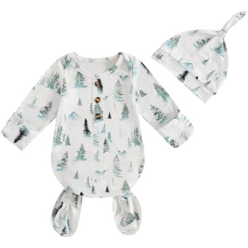 Newborn Infant Baby Boys Girls Knotted Gown with Hat Mallard Duck Hunter Sleeping Bag Swaddle Set Blanket