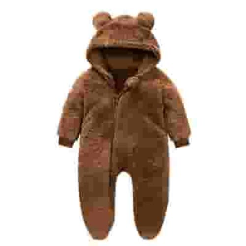 ZyeKqe Winter Baby Clothes keep Warm Fleece Thick 1sie Ear Hooded Jumpsuits Newborn Boys Girls Romper Kids Coats Jackets