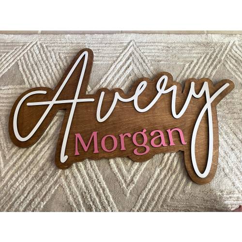 Large wood name sign, nursery name sign, girl name sign, above crib name sign, layered baby name sign, boy name sign, cut out sign