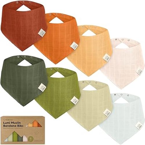 8-Pack Muslin Baby Bibs for Boys, Girls - Muslin Bandana Drool Bibs for Baby Girl & Boy, Drooling Newborn, Teething Toddler, Infant 0-36 months, 100% Cotton Extra Absorbent & Soft (Sahara)