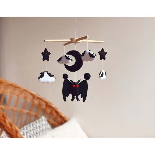 Mothman Baby mobile, cryptid nursery mobile,  cryptozoology baby crib mobile, felt mobile