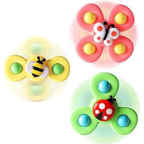 ALASOU 3PCS Suction Cup Spinner Toys for 1 Year Old Boy Girl|Spinning Top Baby Toys 6 12 18 Months|1 2 Year Old Boy Birthday Gift|Baby Bath Toys for Kids Ages 1-3|Sensory Toys for Toddlers 1-3