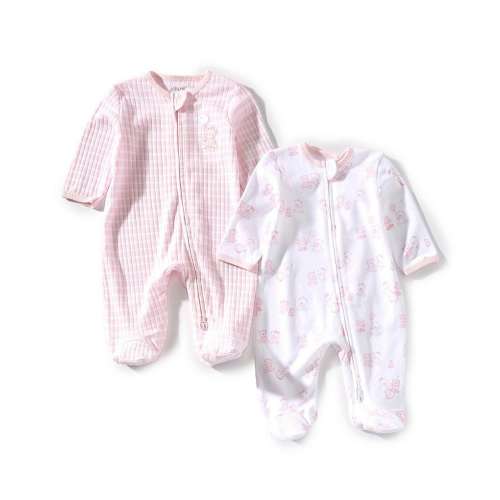 Little Me Baby Girls Organic Cotton Long Sleeve Joyful Bears Footie 2-Pack Set