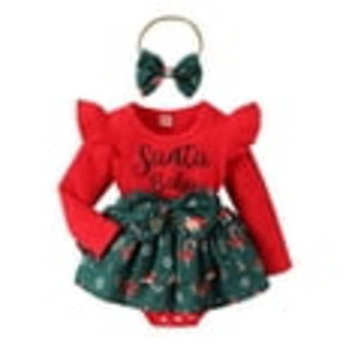 My First Christmas Baby Girls Outfit Santa Baby Romper Dress Long Sleeve Skirts Bodysuits Newborn Xmas Holiday Winter Clothes