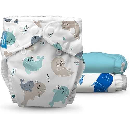 Charlie Banana Cloth Diapers, Reusable, Washable, Adjustable One Size Diaper, for Babies and Toddlers, with Absorbent Inserts - Sealy Seas, 3 Pack