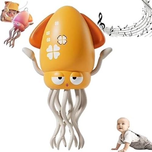 Electric Dancing Octopus Toy, Automatic Swing Magic Obstacle Avoidanceoctopus, Crawling Dancing Automatic Obstacle Avoidance Octopus Sensor Toy with LED & Music(Yellow)