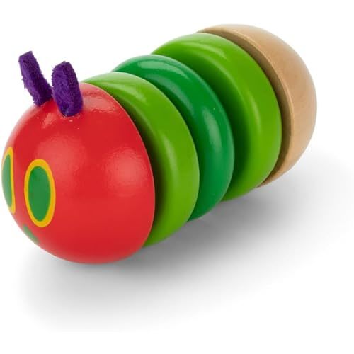 KIDS PREFERRED World of Eric Carle The Very Hungry Caterpillar Newborn Wooden Fidget Toy, Baby Sensory Caterpillar Shaker Rattle for Infants, Babies, and Toddlers