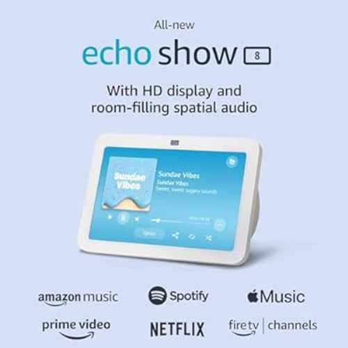 All-new Echo Show 8 (3rd Gen, 2023 release) | With Spatial Audio, Smart Home Hub, and Alexa | Glacier White
