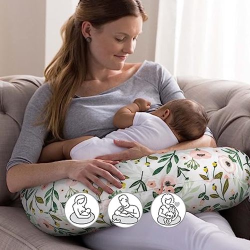 Boppy Nursing Pillow Original Support, #1 Selling Nursing Pillow Brand, Pink Garden, Ergonomic Nursing Essentials for Bottle and Breastfeeding, Firm Fiber Fill, with Removable Nursing Pillow Cover