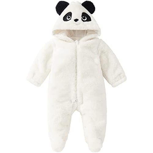 pureborn Newborn Baby Fleece Footed Jumpsuit Hooded Pramsuit Winter Snowsuit for Infant Boys Girls 0-12 Months