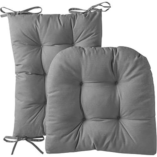 Sweet Home Collection Rocking Chair Cushion Premium Tufted Pads Non Skid Slip Backed Upper and Lower with Ties, 2 Piece Set, Dark Gray
