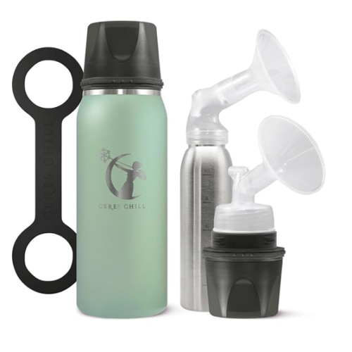CERES CHILL OG Breastmilk Chiller, Reusable Storage Container, Up to 34 oz. - Bottle Cooler Keeps Milk at Safe Temperatures for Up to 20 Hours, Connects w/Most Pumps (Zen Green)